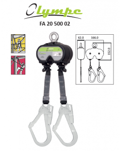 Kratos - Podwójne urządzenie samohamowne taśmowe 2x2m z zatrzaśnikami typu hak FA5020755 otwarcie 50,8mm